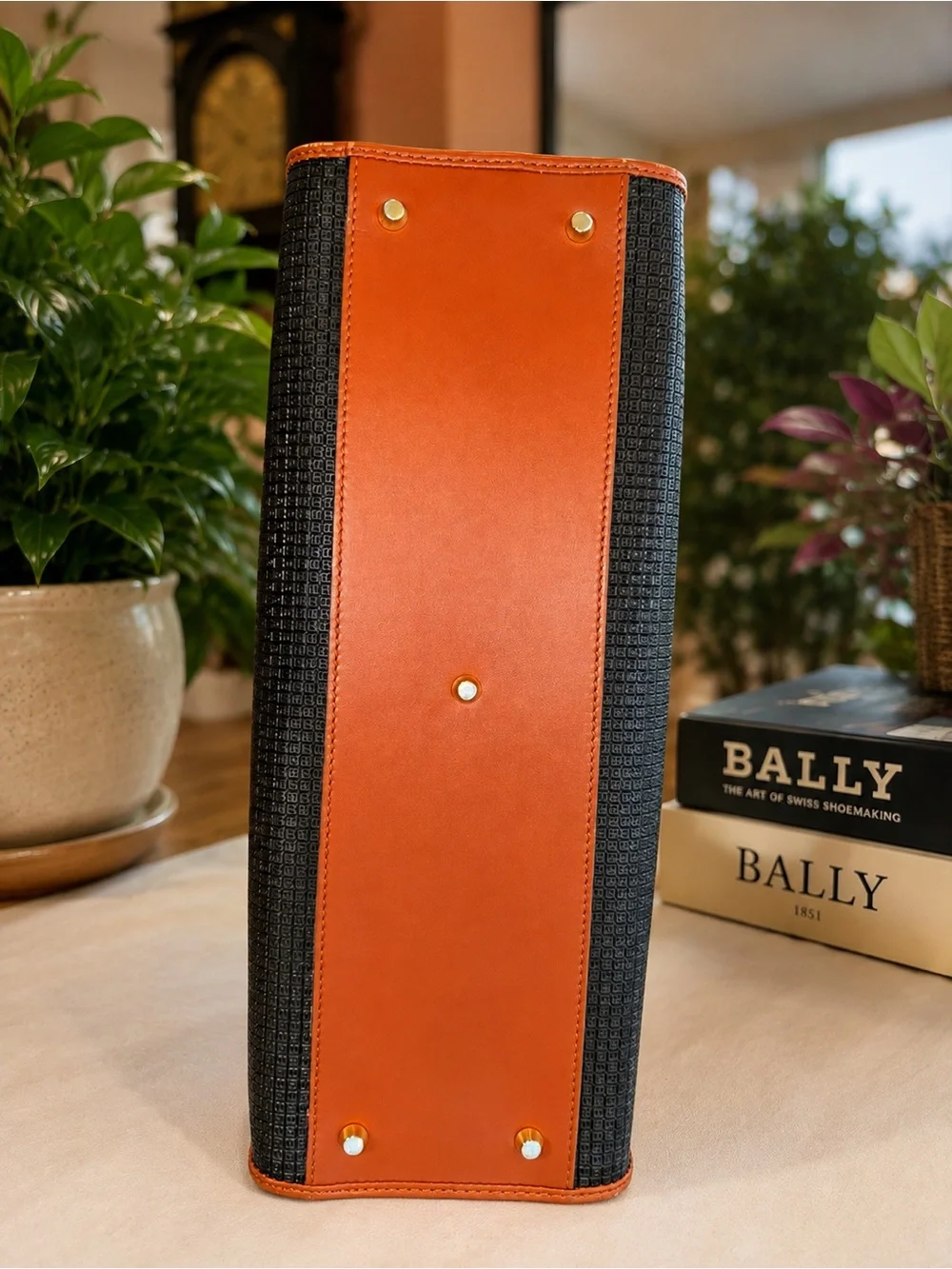 Bally Cognac & Black Structured Satchel Top Handle Bag | Vintage | EUC
